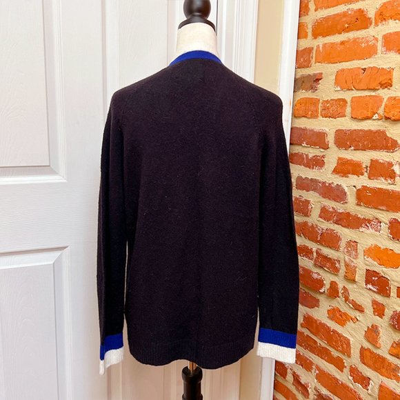 NWOT Court & Rowe Black Wool-Blend V-Neck Stripe Trim Cardigan Sweater - Picture 8 of 9